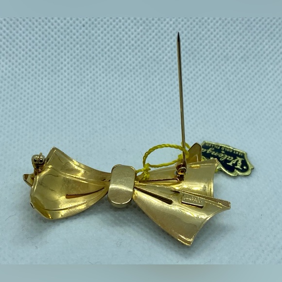 Vintage NOS Signed Valenza Brushed Gold Bow Shape Brooch Pin, 1/20 12k GF - Picture 7 of 7